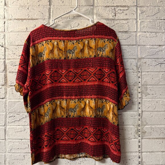 Vintage Notations Boho Safari Animal Print Top Blouse Women’s Large Rayon - Picture 6 of 9